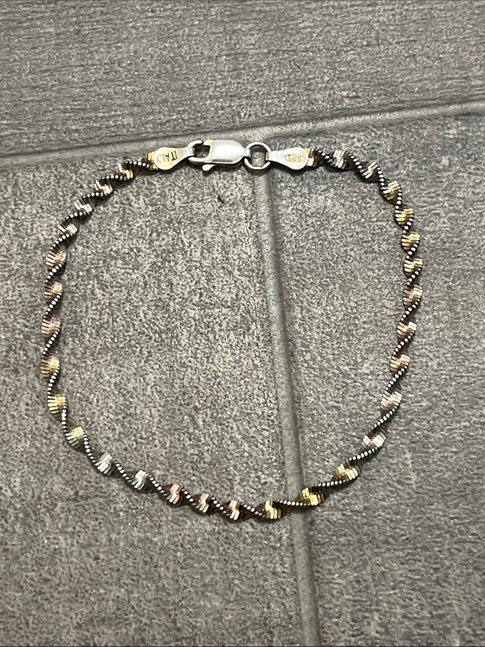 925 Silver ViorTri-Tone Twisted Link Bracelet Women - Gold, Rose & Silver 🇮🇹